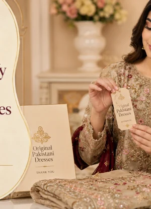 Original Pakistani Dresses in Bangladesh with brand tag, packaging and embroidery details