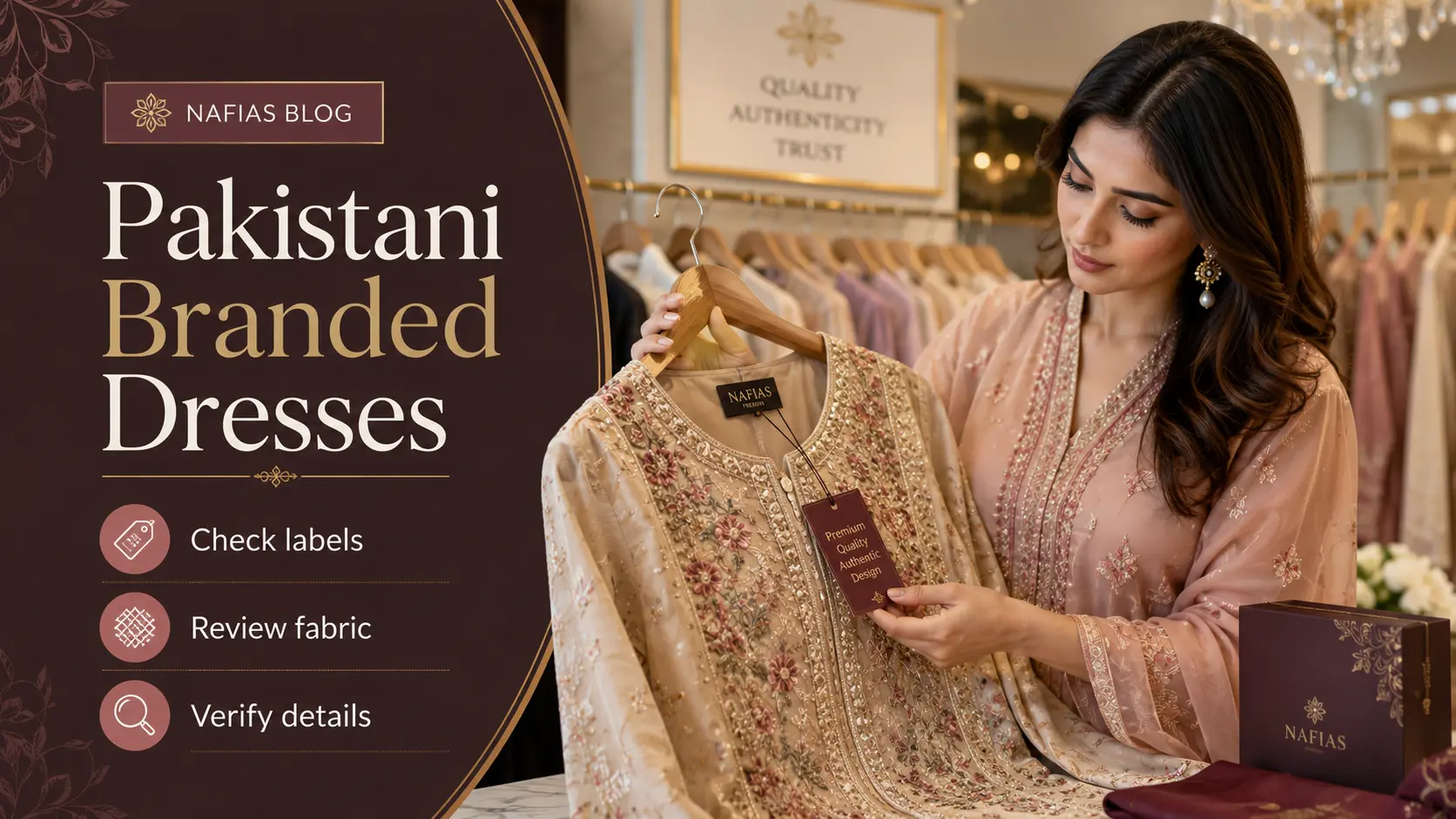 Pakistani Branded Dresses with brand tag, packaging and embroidery details
