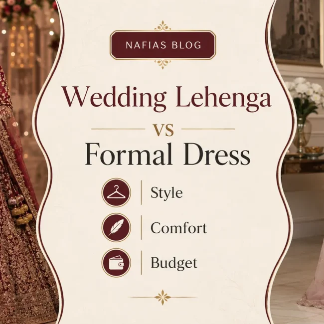 Pakistani Wedding Lehenga compared with an elegant Pakistani formal dress