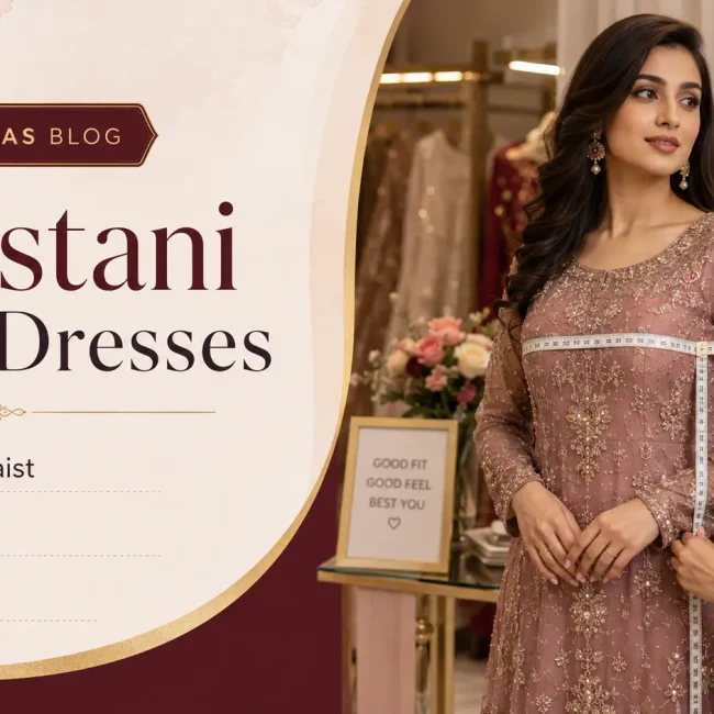 Pakistani Party Dresses size and measurement guide for online shoppers