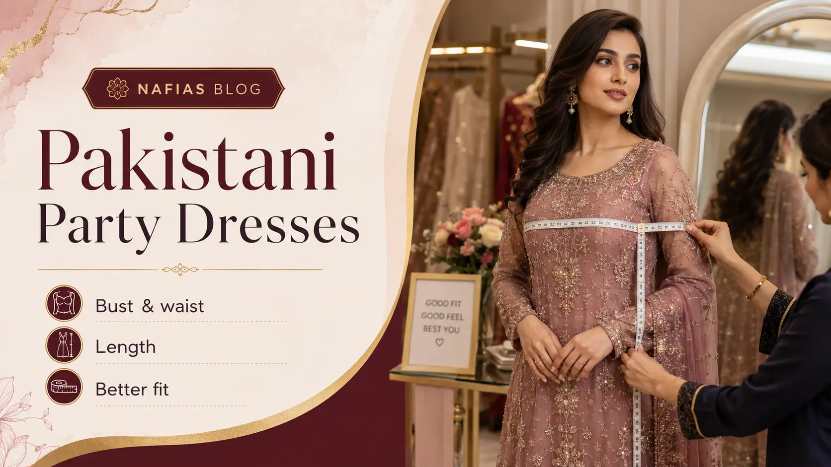 Pakistani Party Dresses size and measurement guide for online shoppers